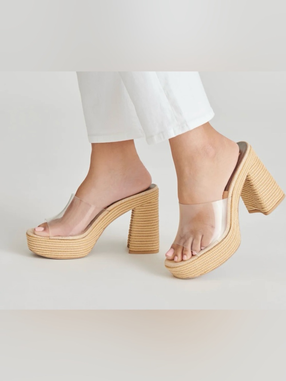 Dolce Vita Clear Strap Platform Sandals in Tan/Brown